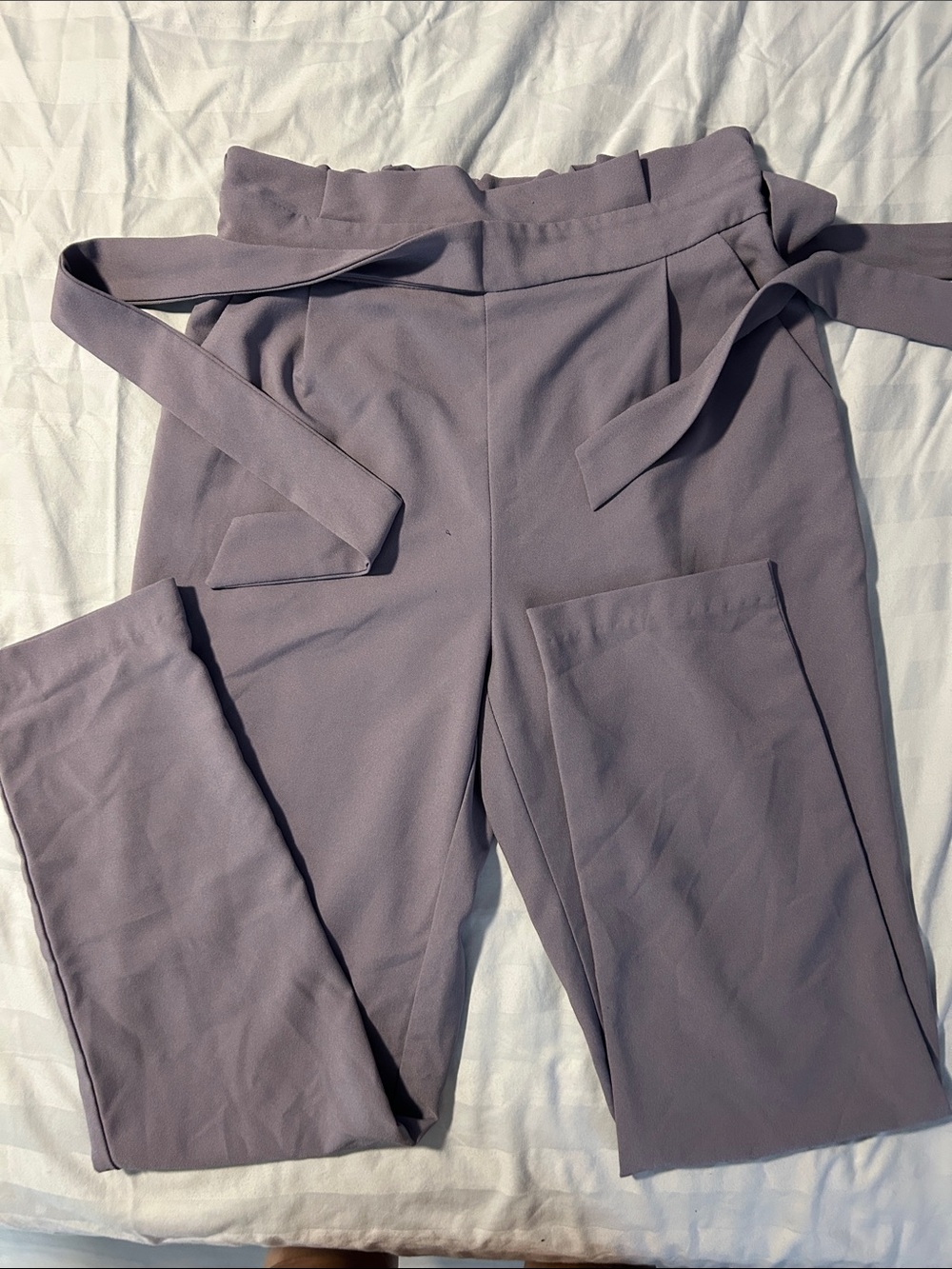 High-Waist Paperbag Pants in Dusty Lavender